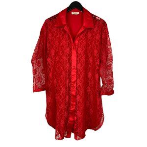 Victoria's Secret Gold Label Red Lace Vintage Satin Lingerie Nightgown Slip